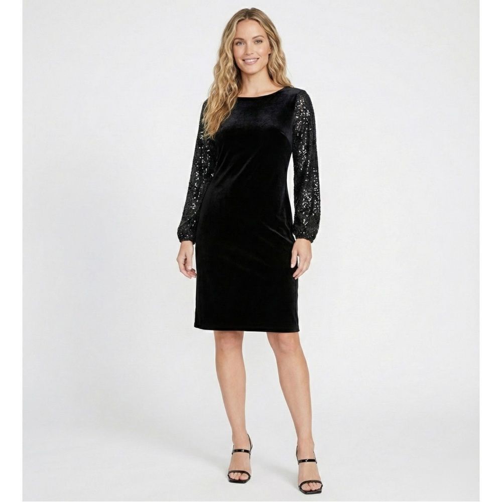 Alex Evenings Velvet SheathβDress 6 NWT Sequin Sleeve Formal Wedding Guest